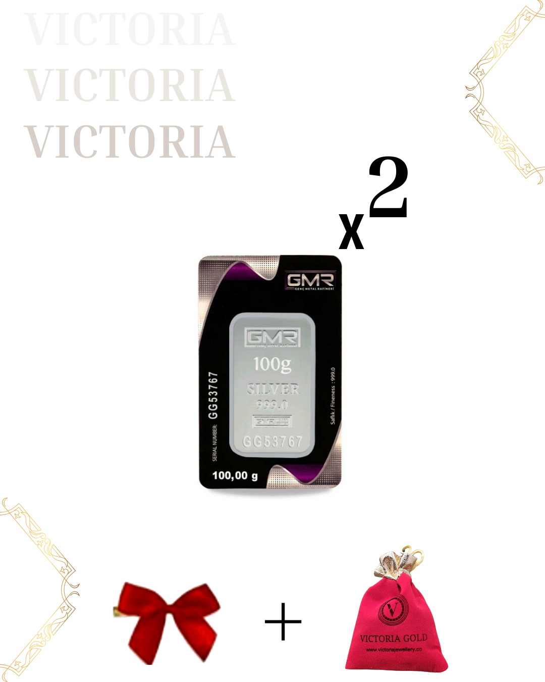 Sertifikalı 2adet 100 gr Külçe Gümüş 999 Ayar