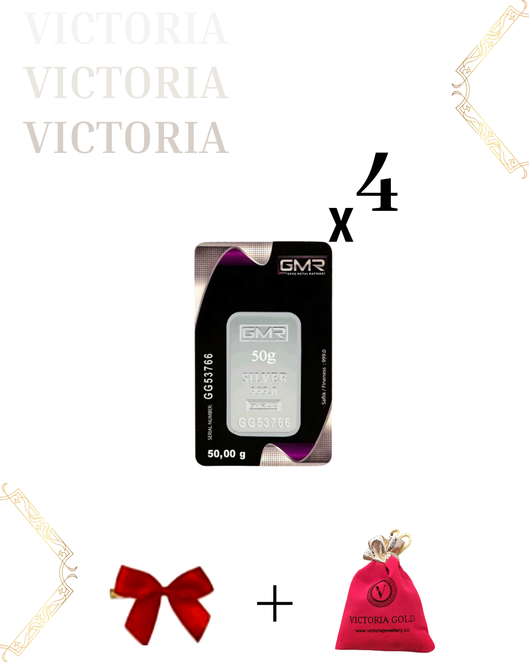 Sertifikalı 4 adet 50 gr Külçe Gümüş 999 Ayar